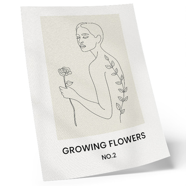 Impression sur toile Dessin au trait représentant une personne et une fleur, simplicité et élégance