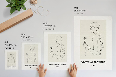 Impression sur toile Dessin au trait représentant une personne et une fleur, simplicité et élégance