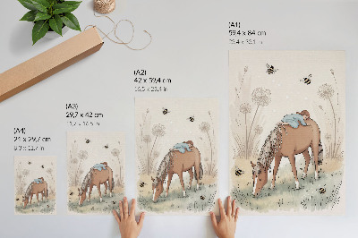 Impression sur toile pissenlits bébé cheval aux couleurs pastel chaudes