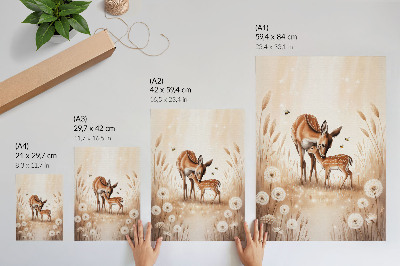 Affiche décorative Chevreuil avec son faon, fleurs aux couleurs vives