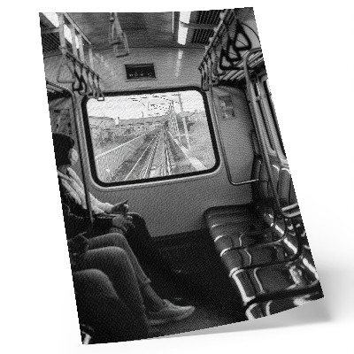 Impression sur toile Photographie en noir et blanc d'un wagon de train