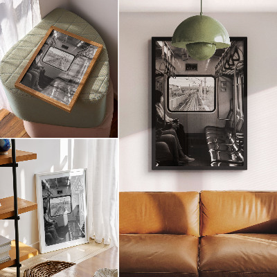Impression sur toile Photographie en noir et blanc d'un wagon de train