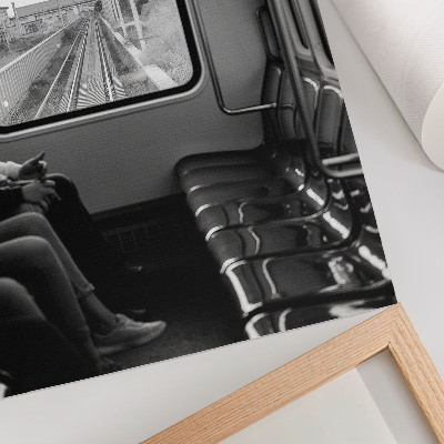 Impression sur toile Photographie en noir et blanc d'un wagon de train