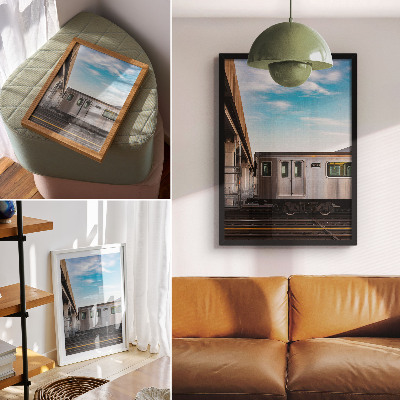 Impression sur toile Train pont moderne chat bleu ciel