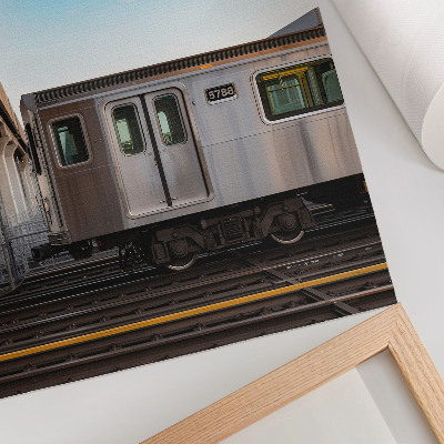 Impression sur toile Train pont moderne chat bleu ciel