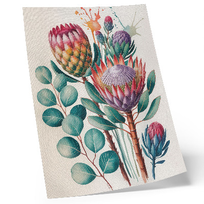 Décoration murale Fleurs de protéa exotiques à feuilles vertes