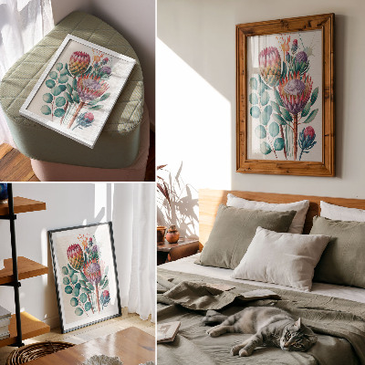 Décoration murale Fleurs de protéa exotiques à feuilles vertes