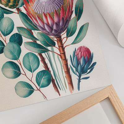Décoration murale Fleurs de protéa exotiques à feuilles vertes