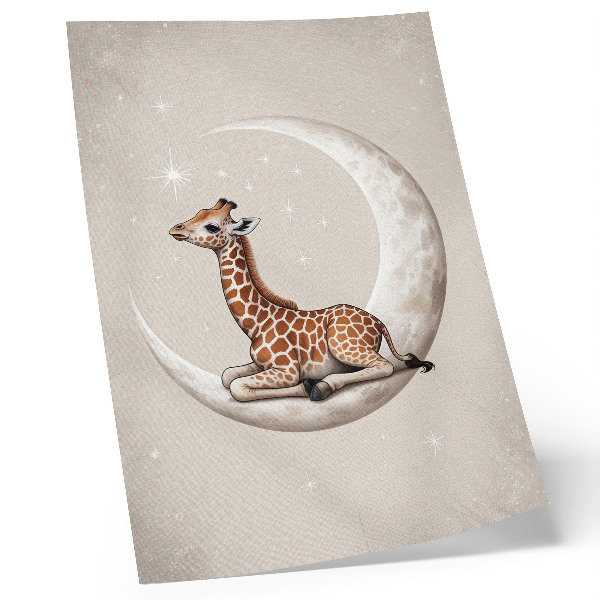 Affiche décorative Une girafe de dessin animé sur la lune entourée d'étoiles