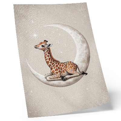 Affiche décorative Une girafe de dessin animé sur la lune entourée d'étoiles