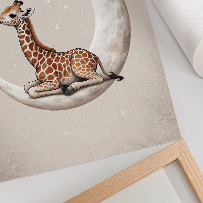 Affiche décorative Une girafe de dessin animé sur la lune entourée d'étoiles