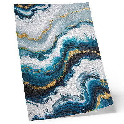 Décoration murale Vagues turquoise rehaussées de touches dorées et d'une touche de modernité