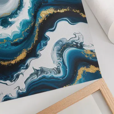 Décoration murale vagues turquoise rehaussées de touches dorées au style moderne