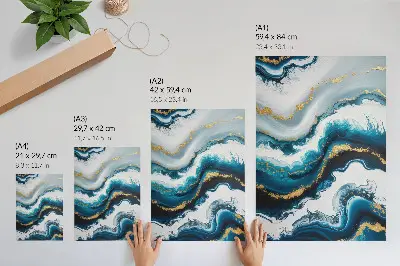 Décoration murale vagues turquoise rehaussées de touches dorées au style moderne