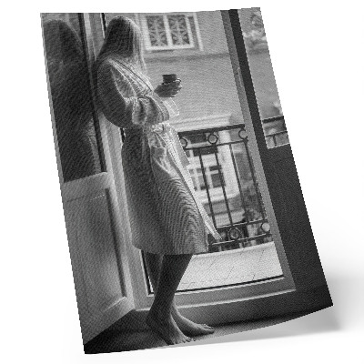 Impression sur toile Personne à la fenêtre, tasse de café, paix