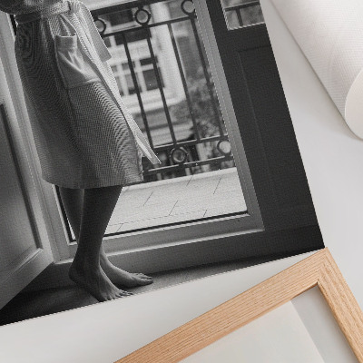 Impression sur toile Personne à la fenêtre, tasse de café, paix