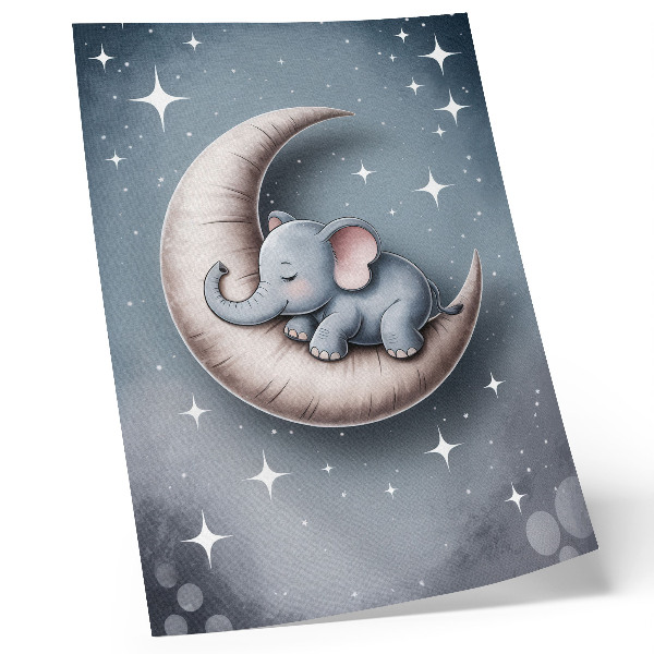 Affiche décorative Éléphant endormi sur la lune aux couleurs pastel