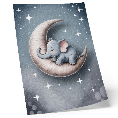 Affiche décorative Éléphant endormi sur la lune aux couleurs pastel