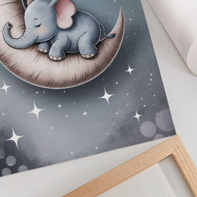 Affiche décorative Éléphant endormi sur la lune aux couleurs pastel