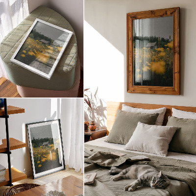 Affiche décorative Forêt rustique, fleurs jaunes floues
