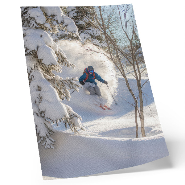 Affiche décorative Skieur en forêt en hiver, dynamique de la neige