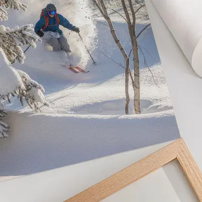 Affiche décorative skieur en forêt en hiver avec dynamique de la neige