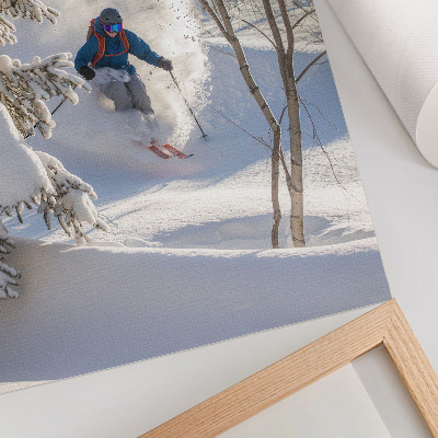Affiche décorative Skieur en forêt en hiver, dynamique de la neige