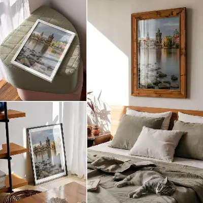 Impression sur toile panorama pittoresque d'une ville avec un pont enjambant la rivière