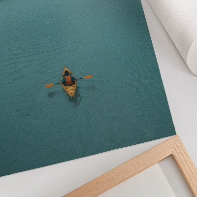 Impression sur toile Lac turquoise, kayakistes, montagnes, harmonie paisible
