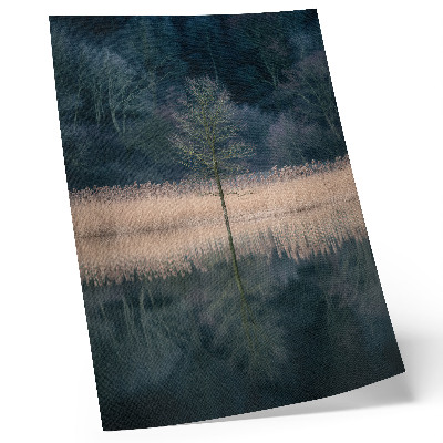 Impression sur toile Un arbre solitaire reflète le brouillard du lac