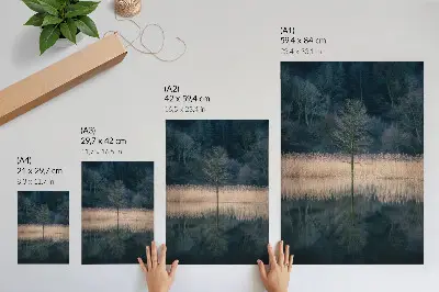 Impression sur toile un arbre solitaire reflétant le brouillard du lac