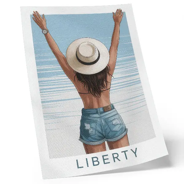 Décoration murale silhouette coiffée d'un chapeau se détachant sur le ciel de la liberté