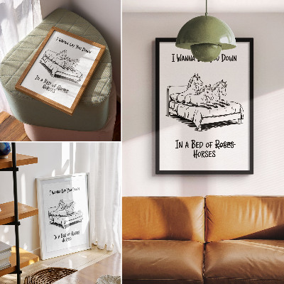 Affiche décorative animaux en texte humoristique illustré en noir et blanc