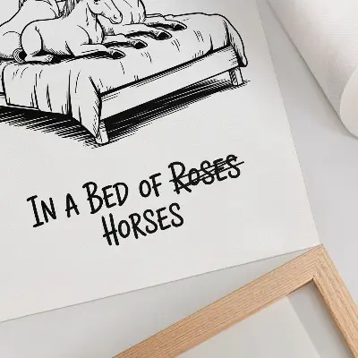 Affiche décorative animaux avec texte humoristique illustrés en noir et blanc
