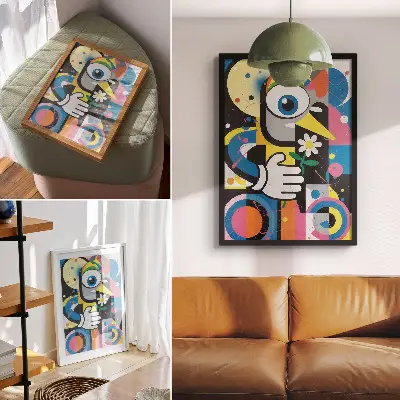 Impression sur toile représentant une abstraction géométrique aux couleurs vives et contrastées