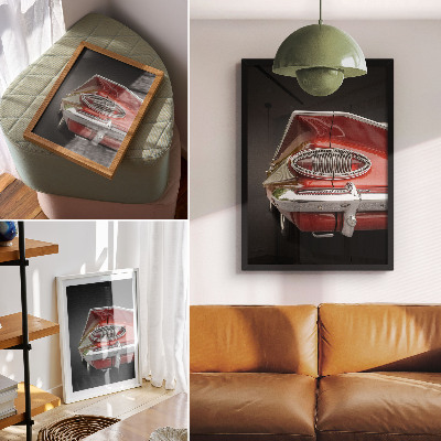 Affiche décorative Voiture rouge avec détails chromés style rétro