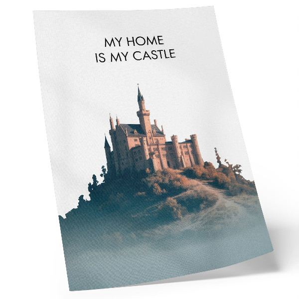 Décoration murale Château sur une colline avec du brouillard et du texte