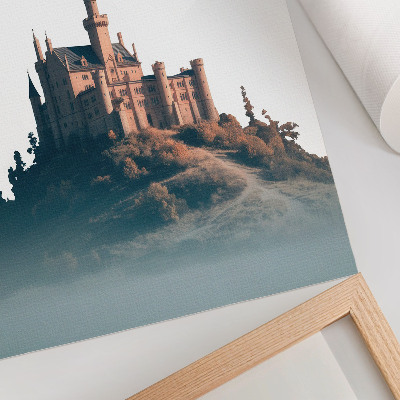 Décoration murale Château sur une colline avec du brouillard et du texte