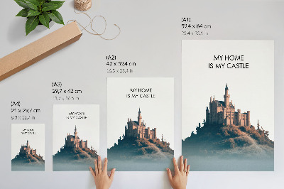 Décoration murale Château sur une colline avec du brouillard et du texte