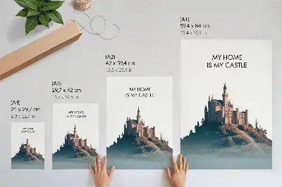 Décoration murale château sur une colline dans le brouillard avec inscription