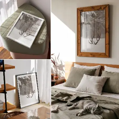 Décoration murale paysage d'hiver avec bois de cerf sous la neige