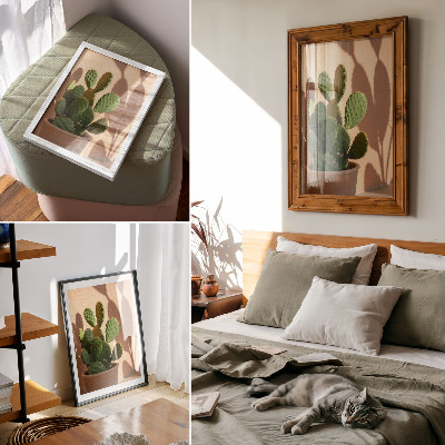 Décoration murale Cactus en pot, ombres, couleurs délicates, apaisant