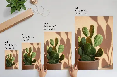 Décoration murale représentant un cactus en pot avec des ombres et des couleurs délicates pour une ambiance apaisante