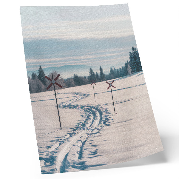 Impression sur toile Paysage d'hiver, pistes de ski, montagnes, arbres, ciel