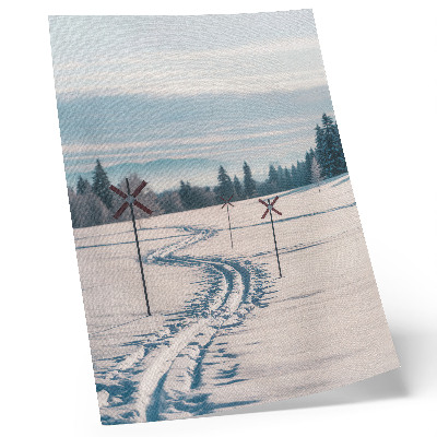 Impression sur toile Paysage d'hiver, pistes de ski, montagnes, arbres, ciel