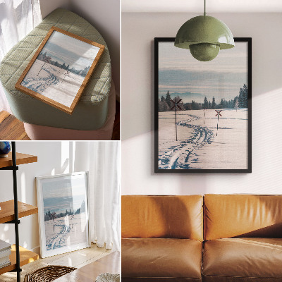 Impression sur toile Paysage d'hiver, pistes de ski, montagnes, arbres, ciel