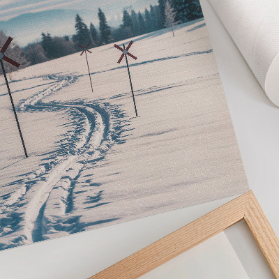 Impression sur toile Paysage d'hiver, pistes de ski, montagnes, arbres, ciel