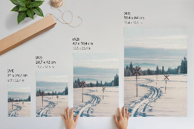 Impression sur toile Paysage d'hiver, pistes de ski, montagnes, arbres, ciel