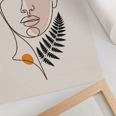 Décoration murale Visage minimaliste avec élément de feuille