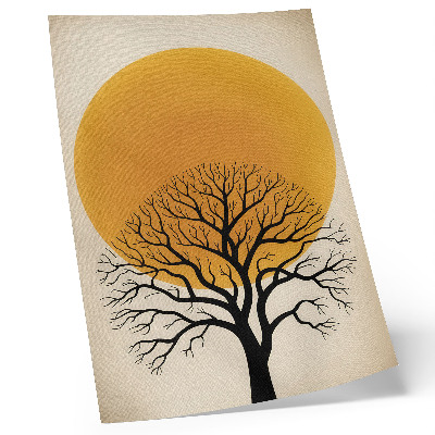 Impression sur toile Un arbre se détachant sur le fond d'un grand cercle aux teintes chaudes